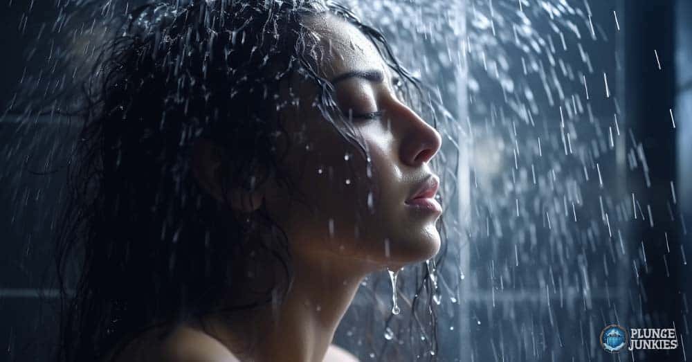 A stress-free women in a cold shower