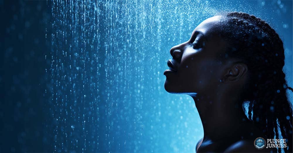 women in cold shower with beautiful skin and hair