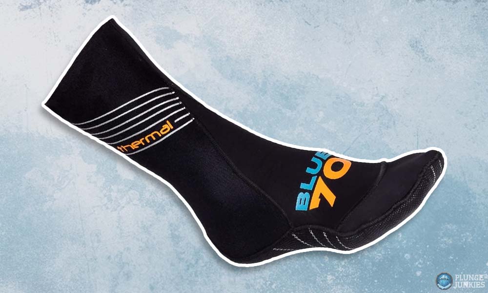 Black and blue thermal cold water swimming sock.