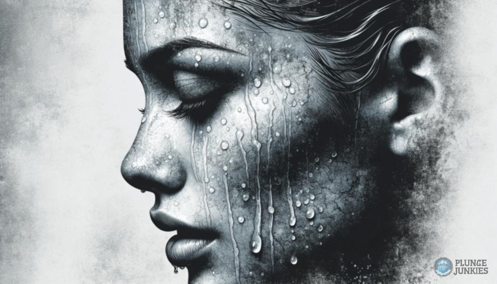 portrait of a woman with water dripping from face.